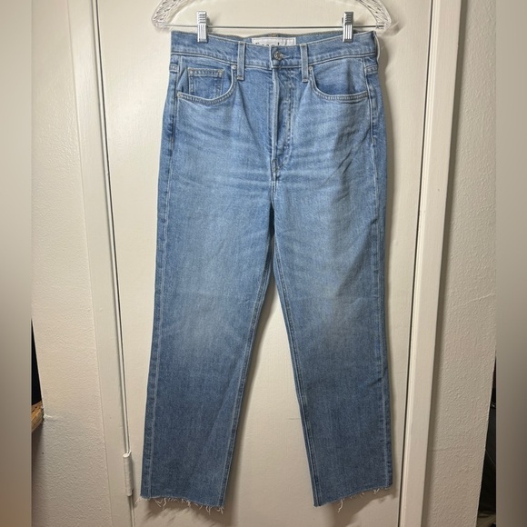 Frank & Eileen Monaghan Button Fly High Rise Raw Hem Straight Leg Mom Jeans 28 - Picture 4 of 16